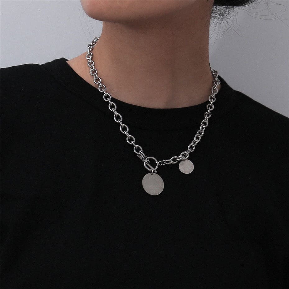 Vintage Cuban Coin Pendant, Hip Hop Stainless Steel Silver Color Lariat Necklace, Metal Toggle Clasp Chain Necklace, Chunky Chain OT Clasp Necklace, Men Women Coin Chain Necklace Pendant Vintage Cuban Coin Pendant, Hip Hop Stainless Steel Silver Color Lariat Necklace, Metal Toggle Clasp Chain Necklace, Chunky Chain OT Clasp Necklace, Men Women Coin Chain Necklace Pendant